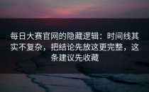 每日大赛官网的隐藏逻辑：时间线其实不复杂，把结论先放这更完整，这条建议先收藏